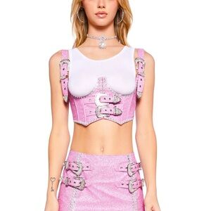 NWT Dolls Kill Sugar Thrillz SADDLE SONGS GLITTER UNDERBUST CORSET